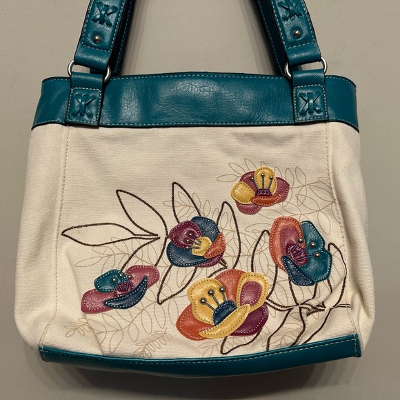 Vintage Y2K Era Rosetti Teal and Cream Floral Shoulder Bag - Picture 2 of 9